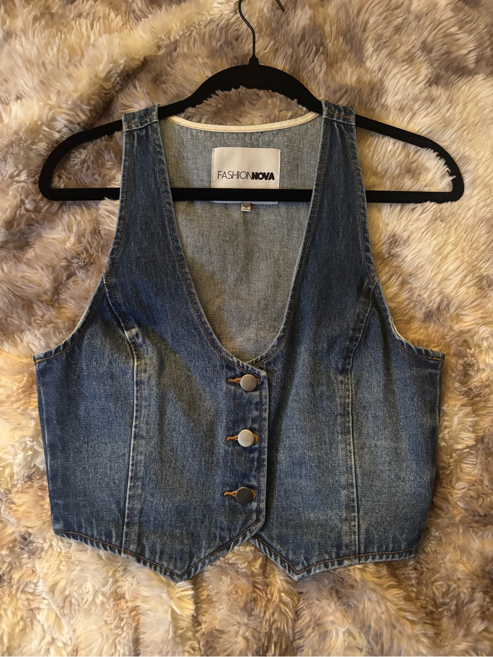 Fashion Nova Washed Blue Denim Button-Front Vest